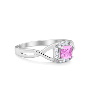 Solitaire Infinity Shank Ring Princess Cut Simulated Pink CZ 925 Sterling Silver